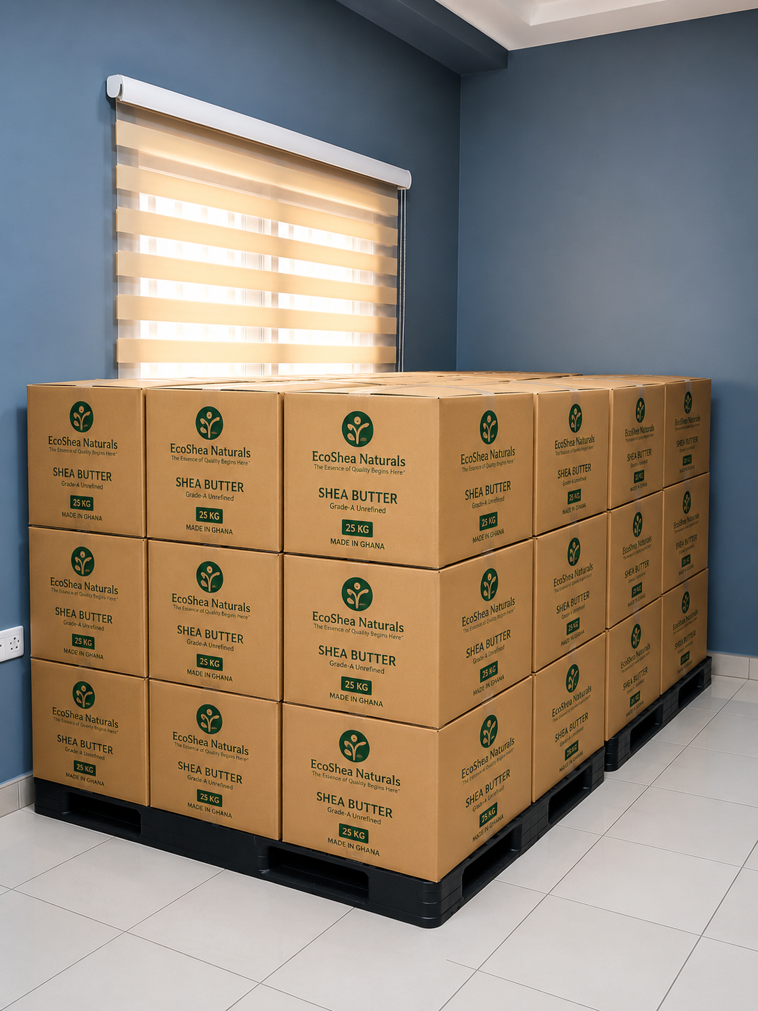 EcoShea Naturals bulk shea butter cartons loaded for international shipment